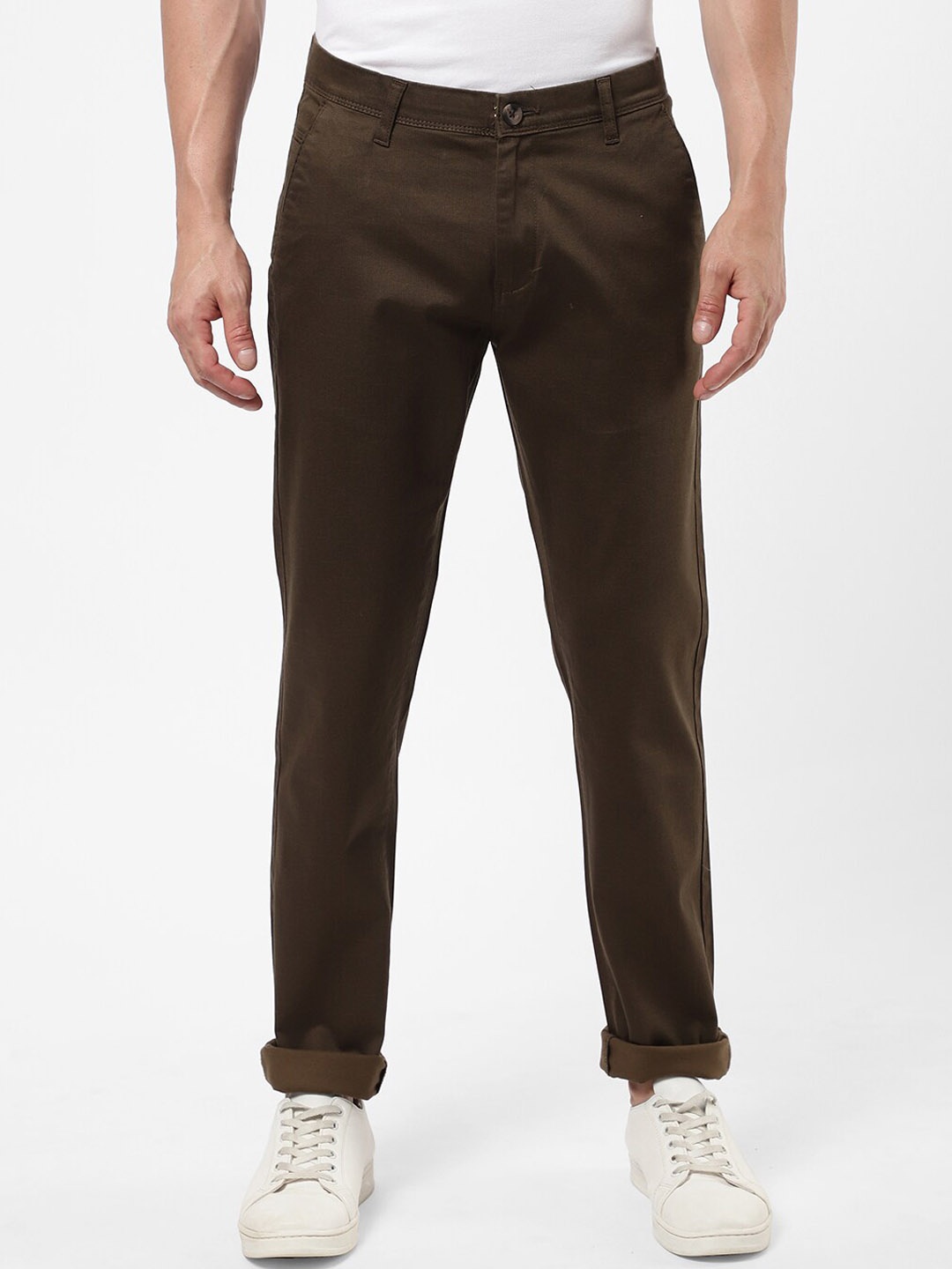

R&B Men Cotton Chinos Trousers, Olive