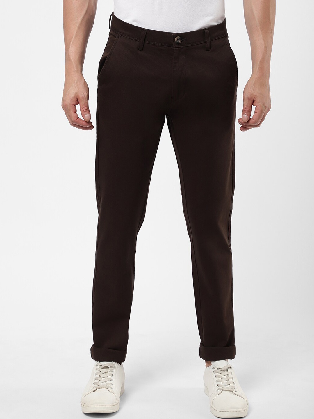 

R&B Men Brown Cotton Chinos Trousers