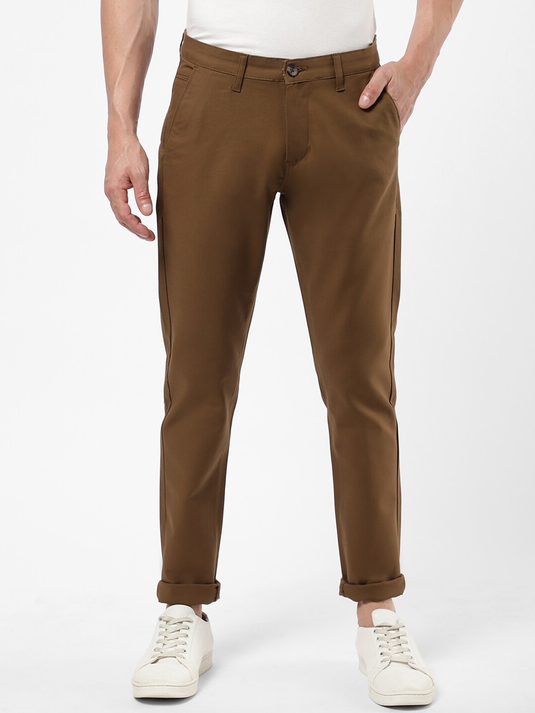 

R&B Men Brown Cotton Chinos Trousers