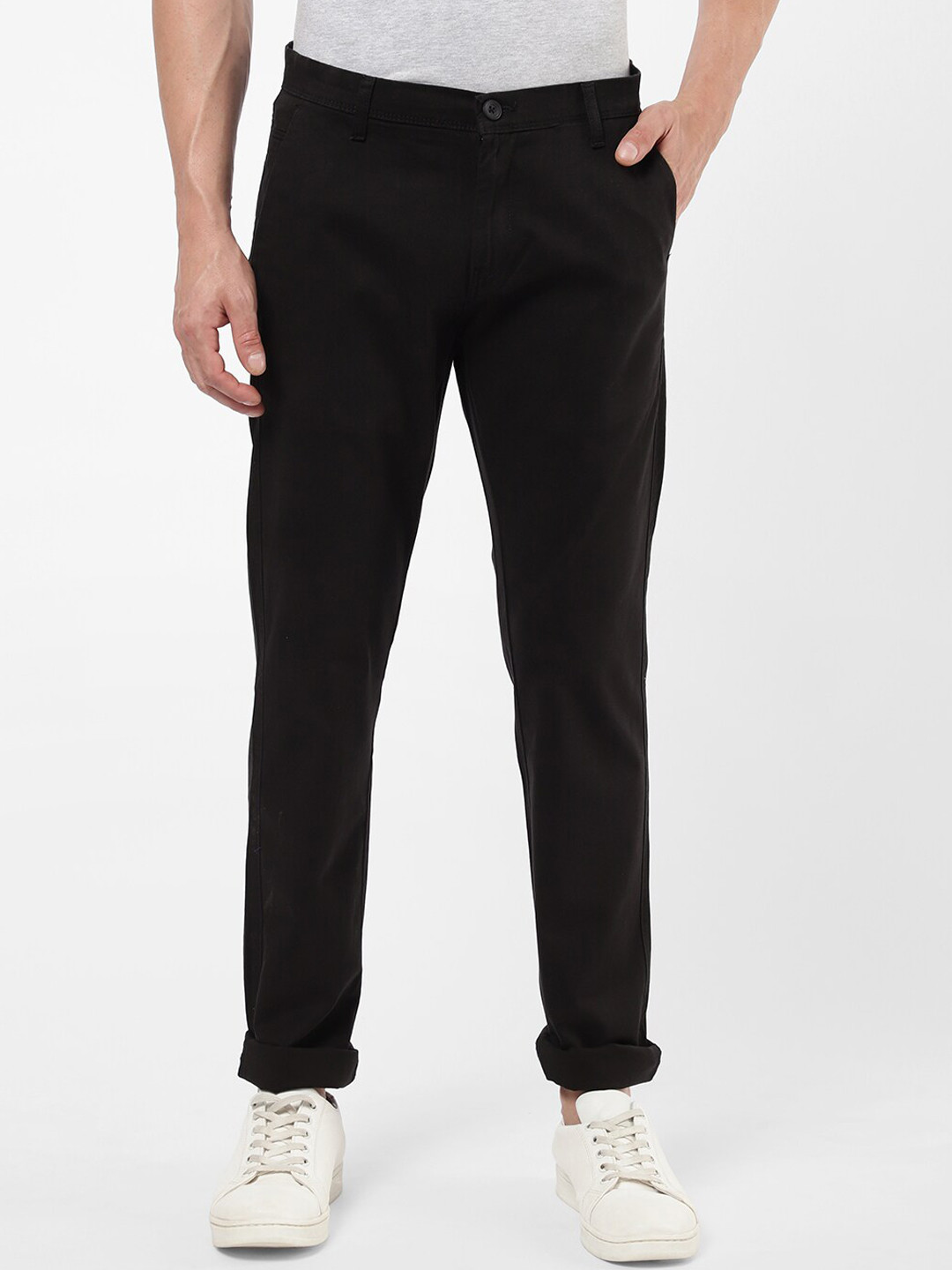 

R&B Men Black Cotton Chinos Trousers