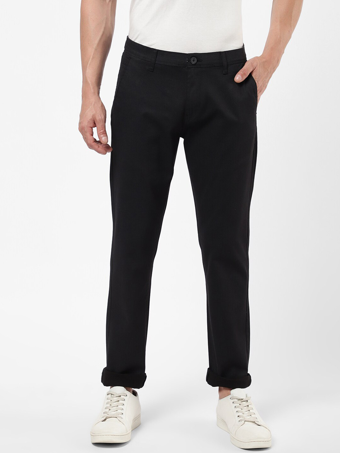 

R&B Men Black Cotton Chinos Trousers
