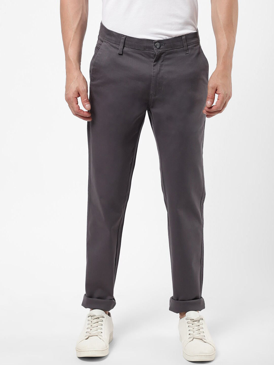 

R&B Men Grey Cotton Chinos Trousers