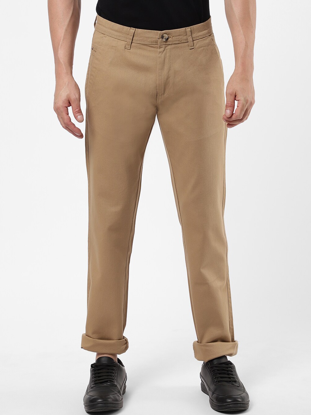 

R&B Men Beige Cotton Chinos Trousers