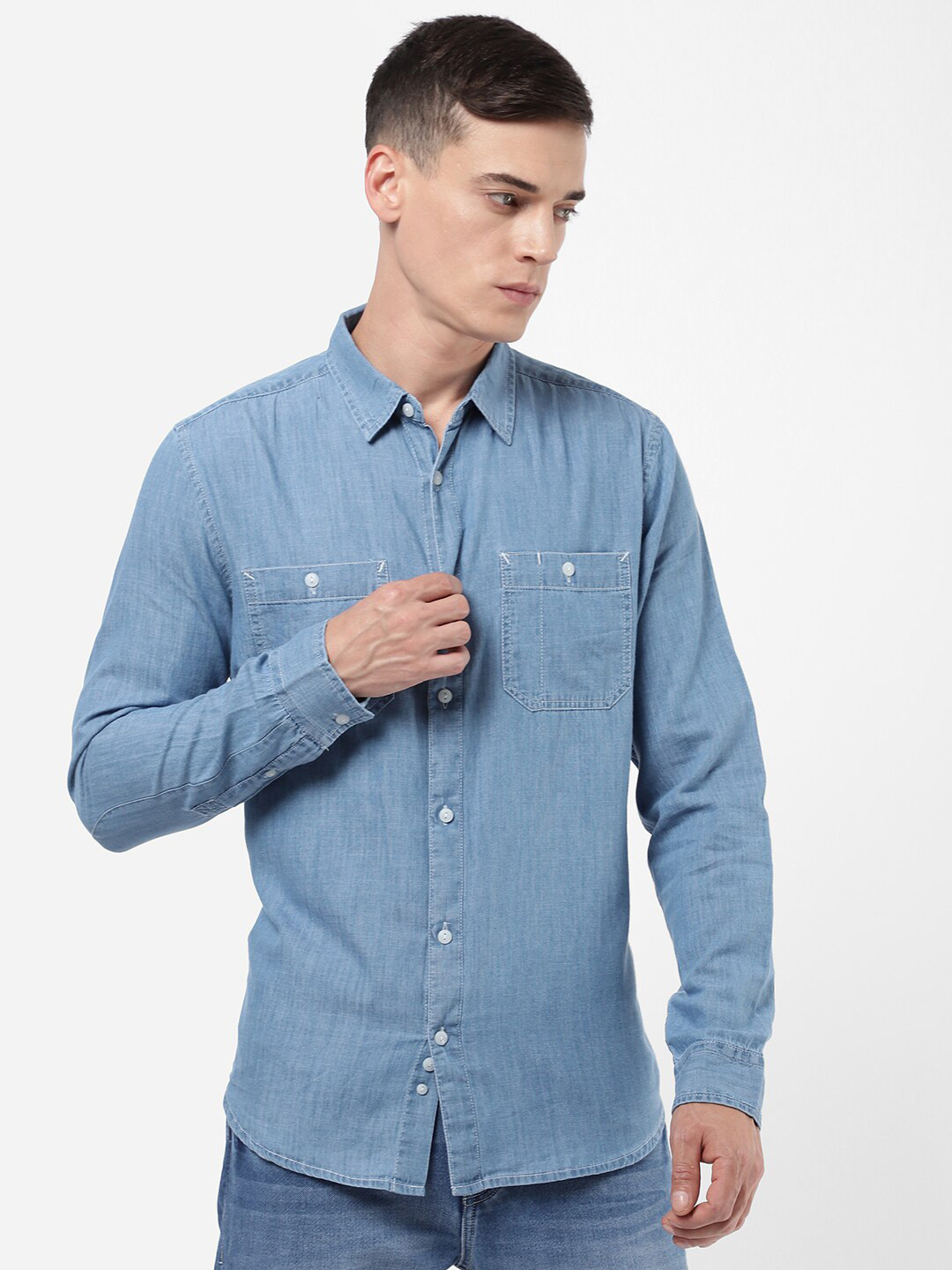 

R&B Men Blue Cotton Casual Shirt