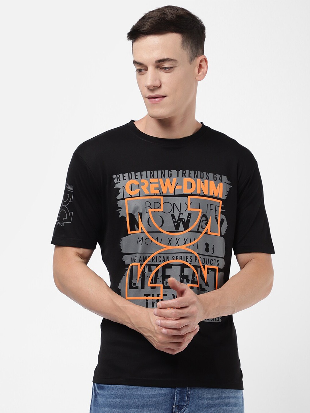 

R&B Men Black Cotton Typography Printed T-shirt