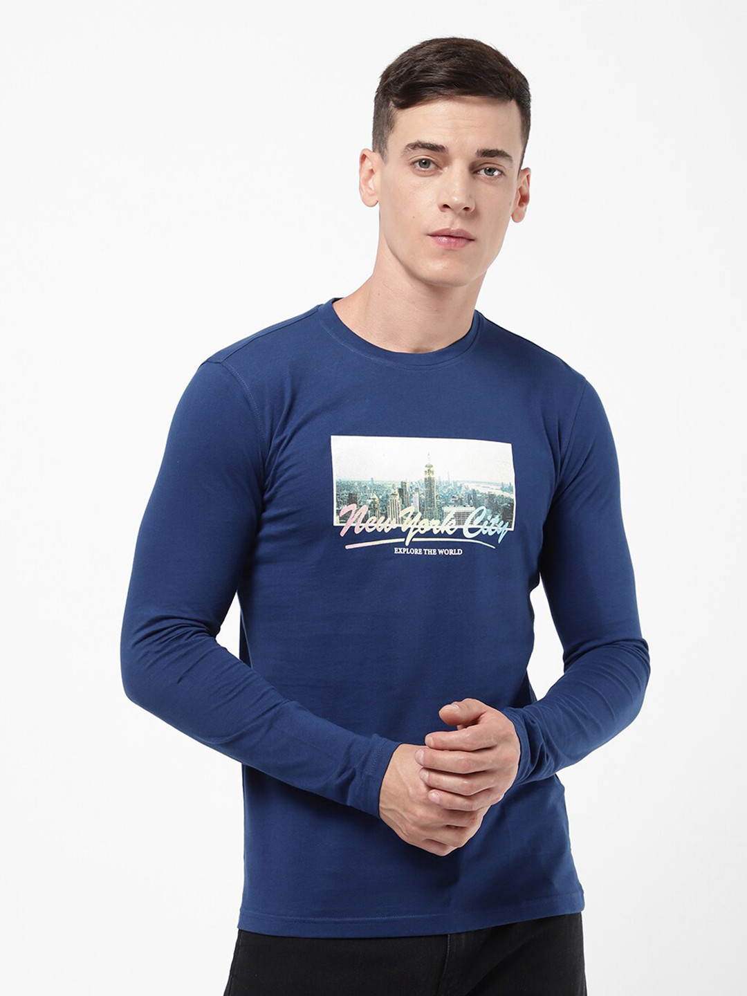 

R&B Men Blue Printed T-shirt