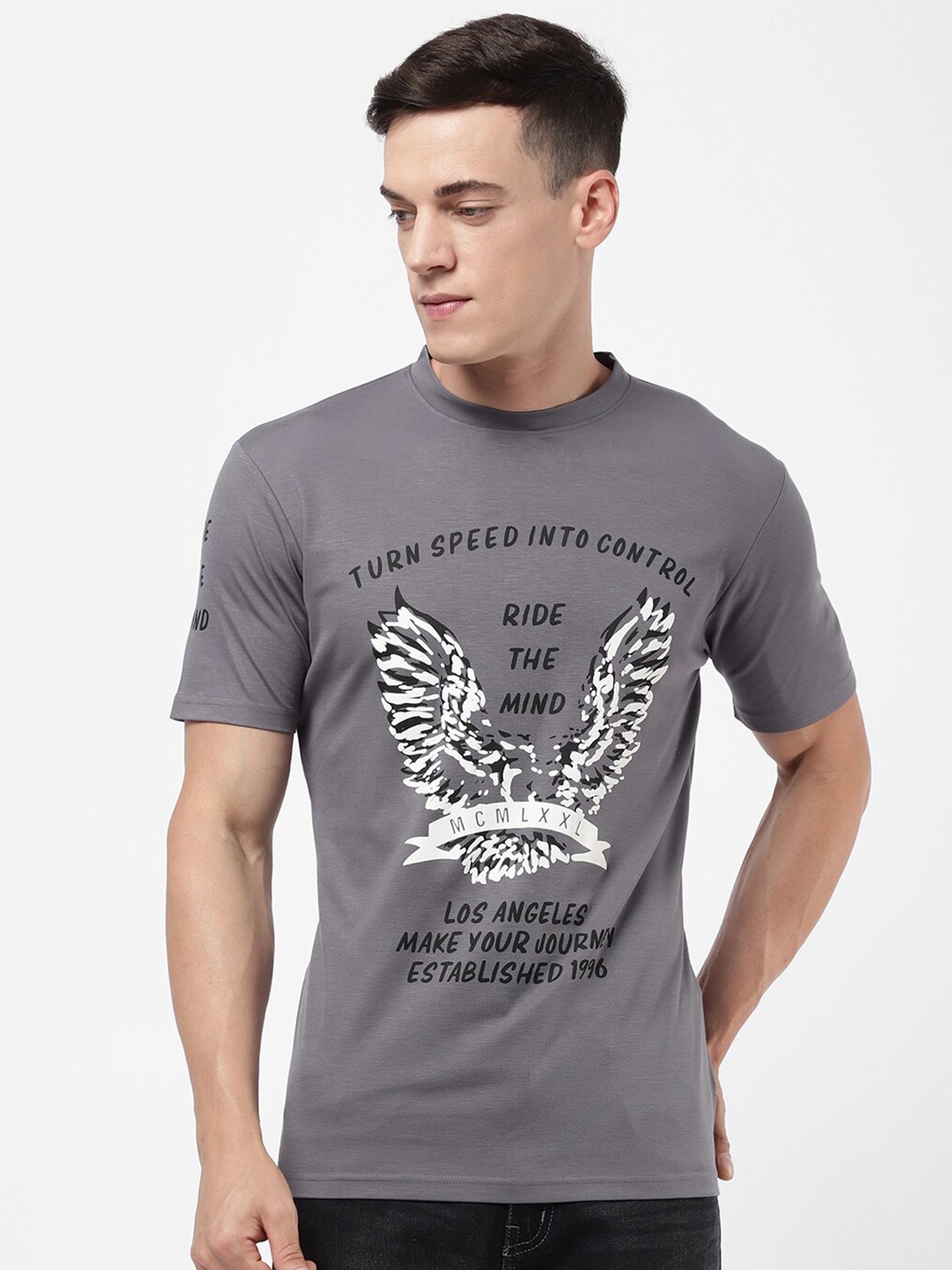 

R&B Men Grey Typography T-shirt