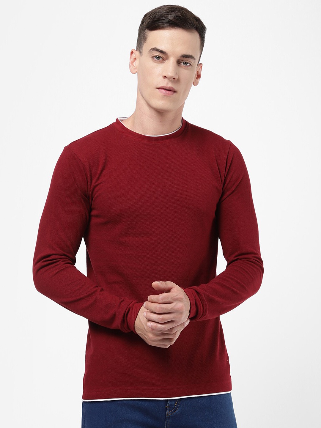 

R&B Men Maroon Cotton T-shirt