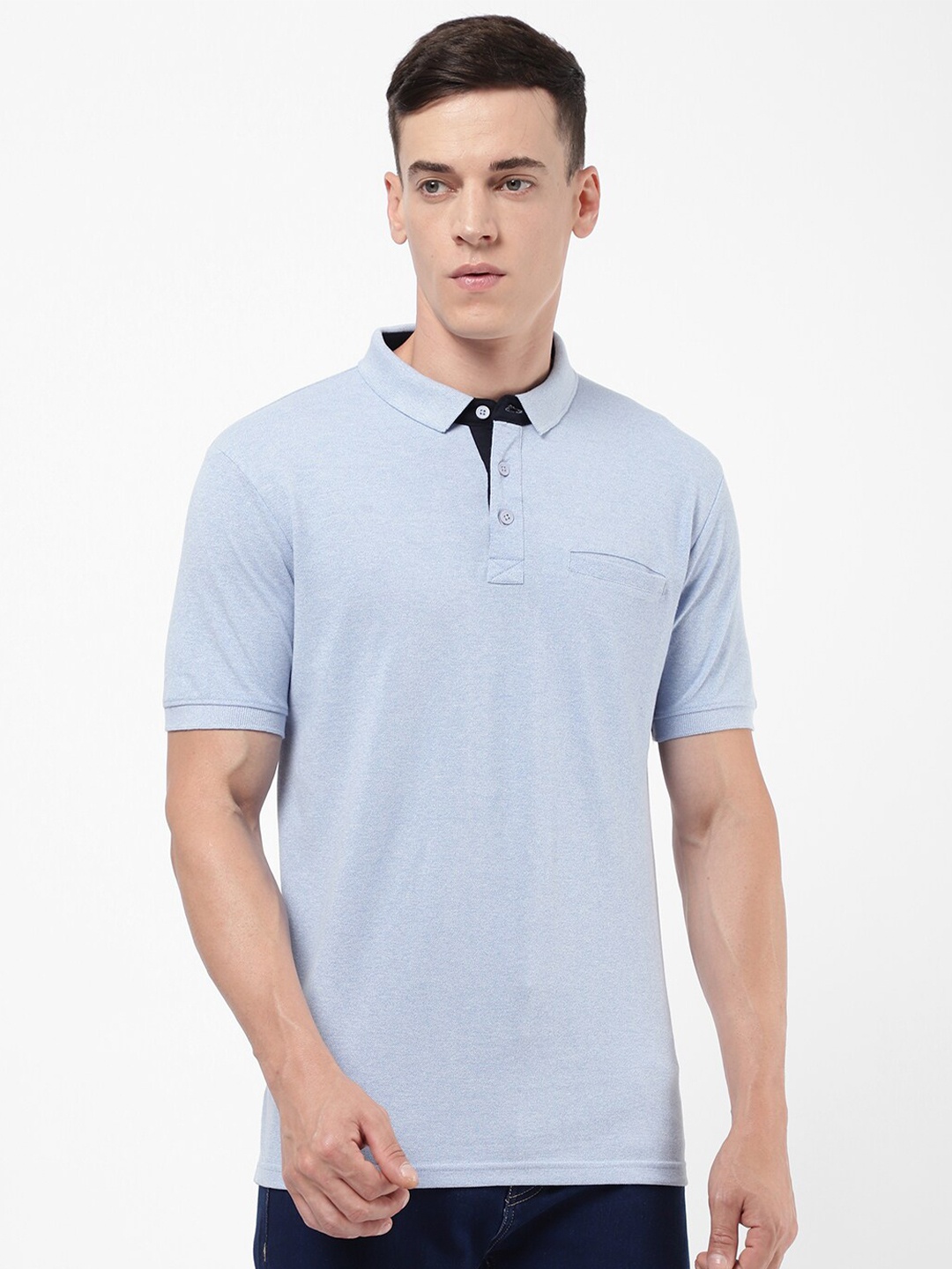 

R&B Men Blue Polo Collar T-shirt
