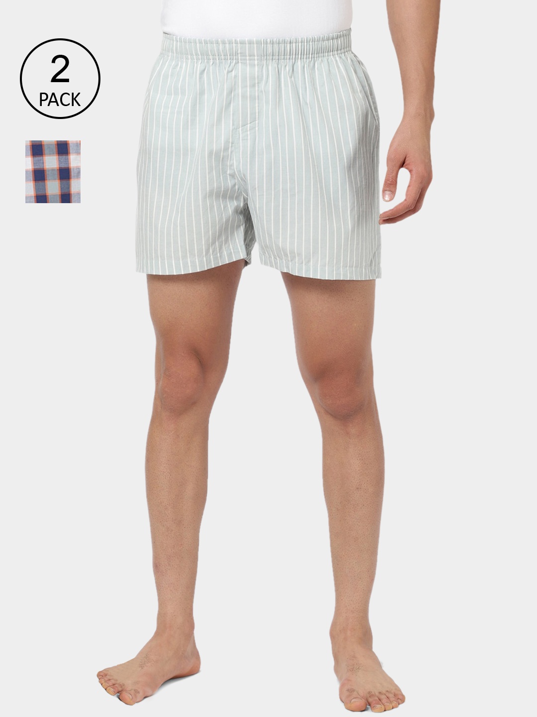 

R&B Men Pack Of 2 Printed Pure Cotton Boxers, Blue