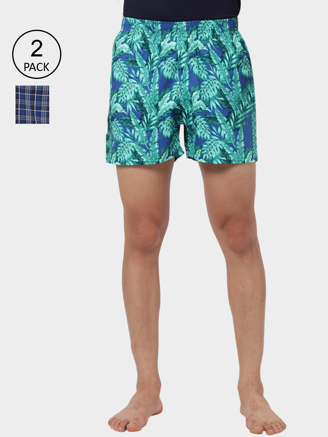 

R&B Men Pack Of 2 Printed Pure Cotton Boxers, Blue