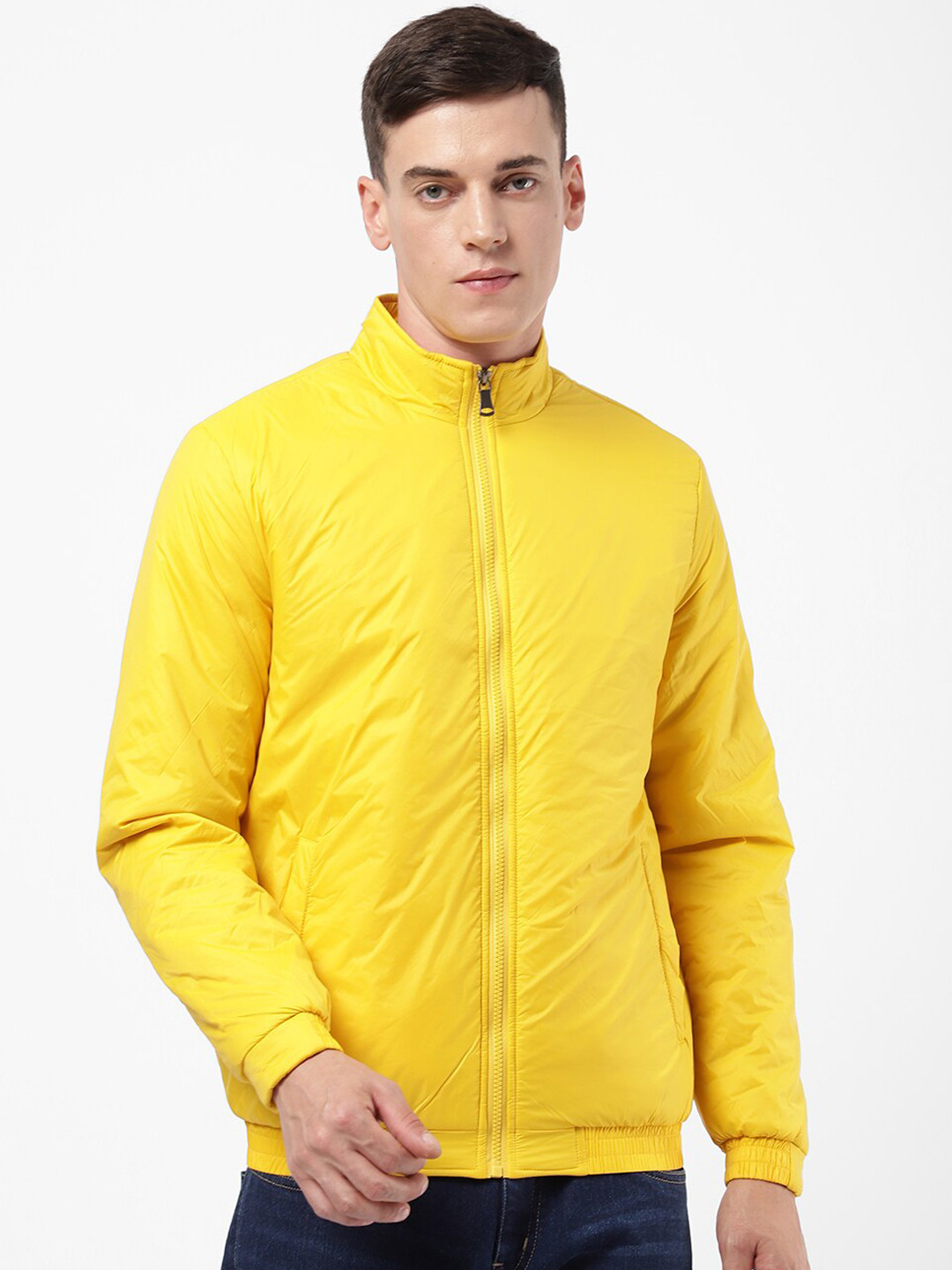 

R&B Men Yellow Cotton Bomber Jacket