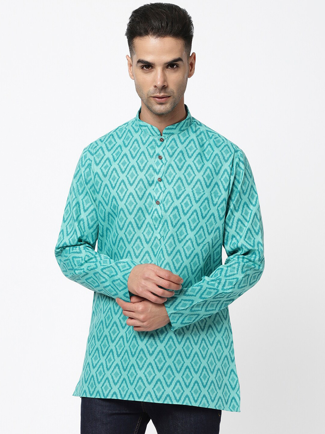 

R&B Men Green Geometric Printed Cotton Kurta