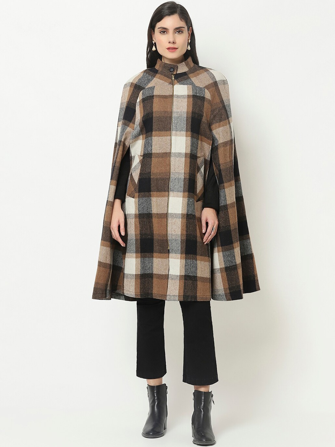 

Owncraft Women Brown Checked Woollen Cape Coat