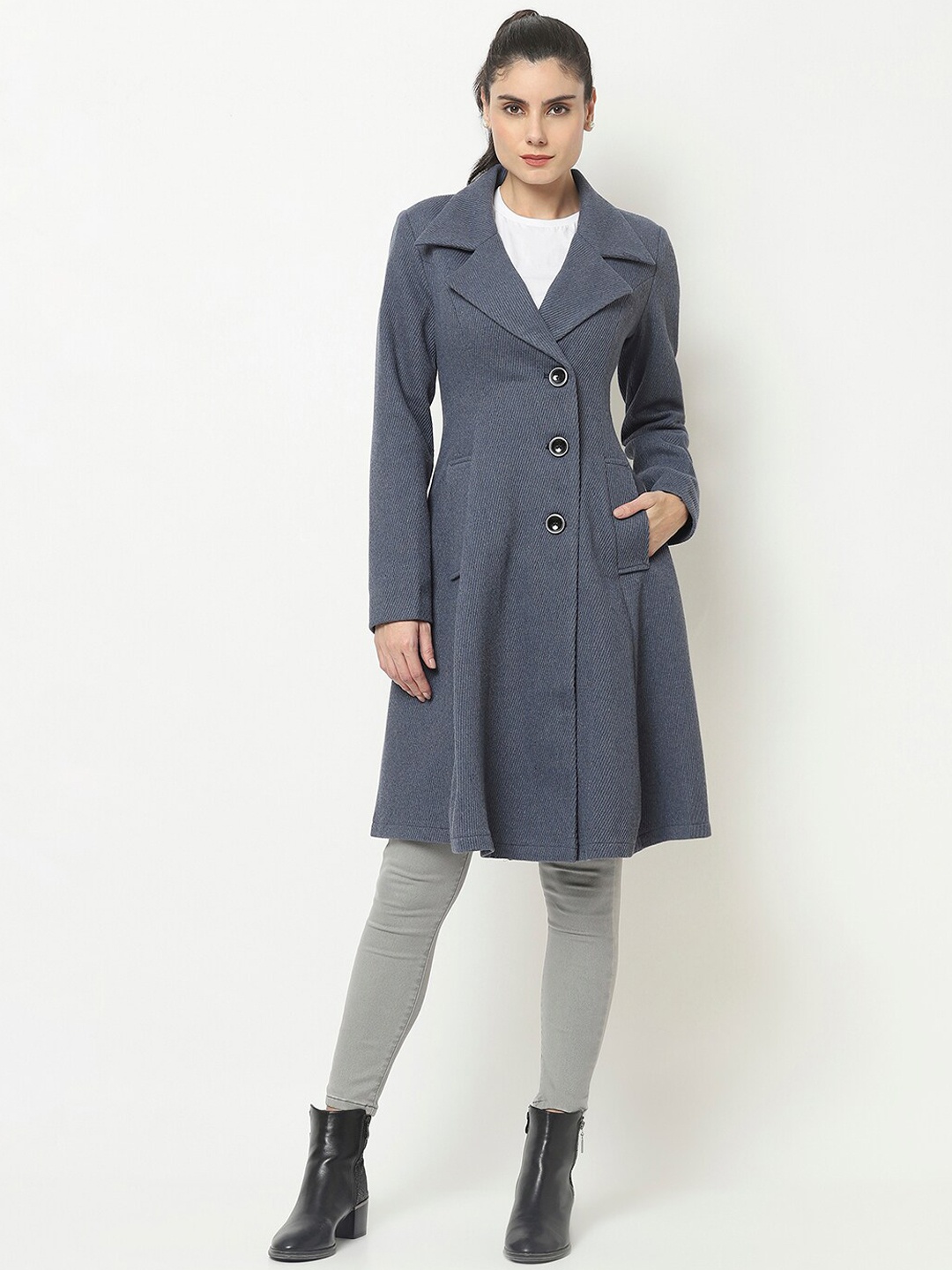 

Owncraft Women Blue Self-Design Over Coat