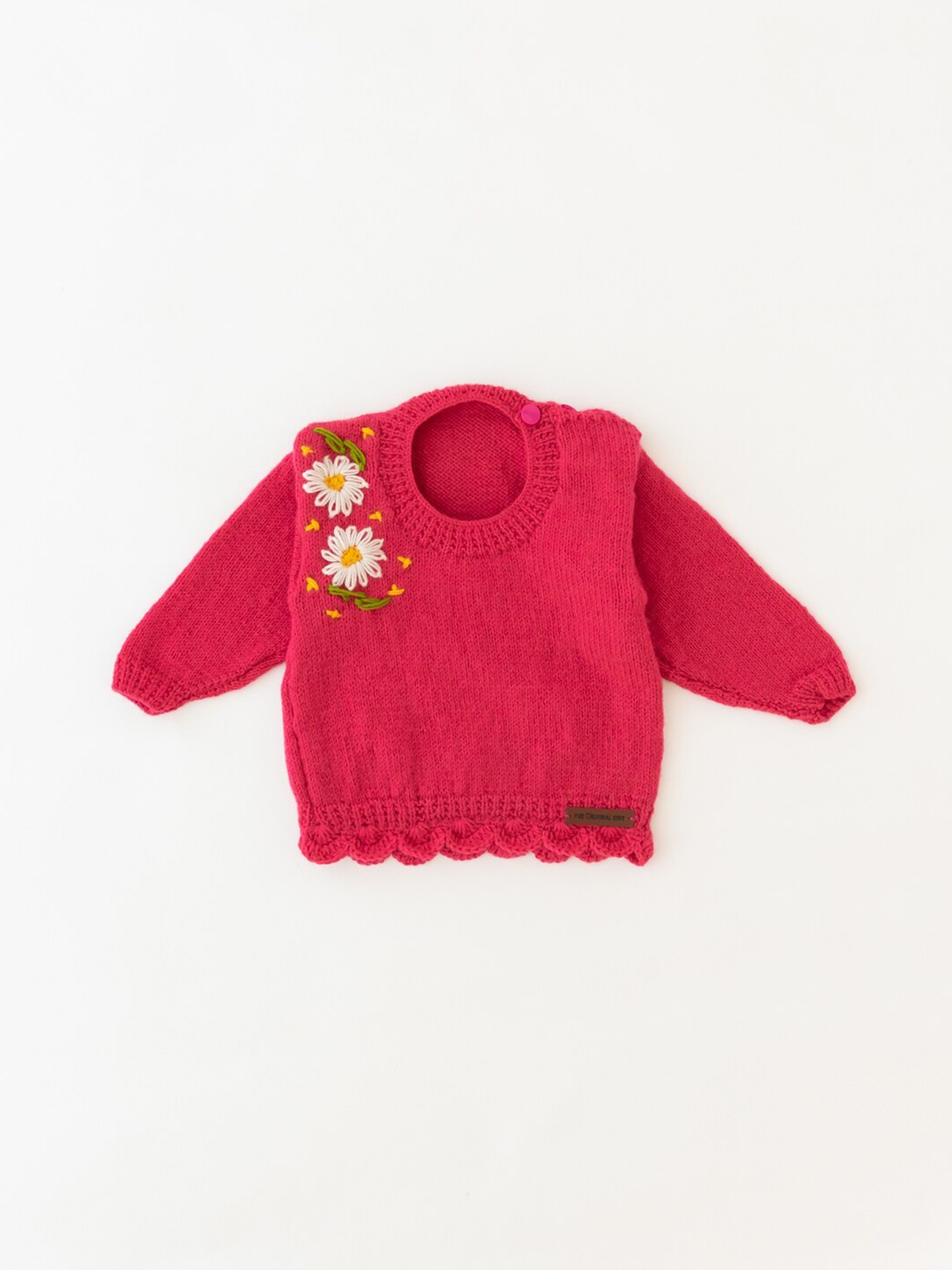 

The Original Knit Girls Pink & White Floral Pullover Sweater with Embroidered Detail