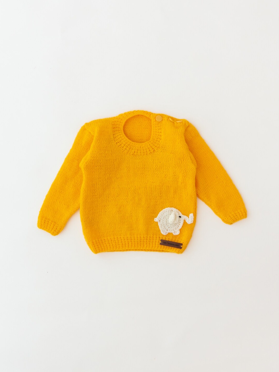 

The Original Knit Infants Kids Yellow & White Ribbed Elephant Patchwork Pullover Sweater