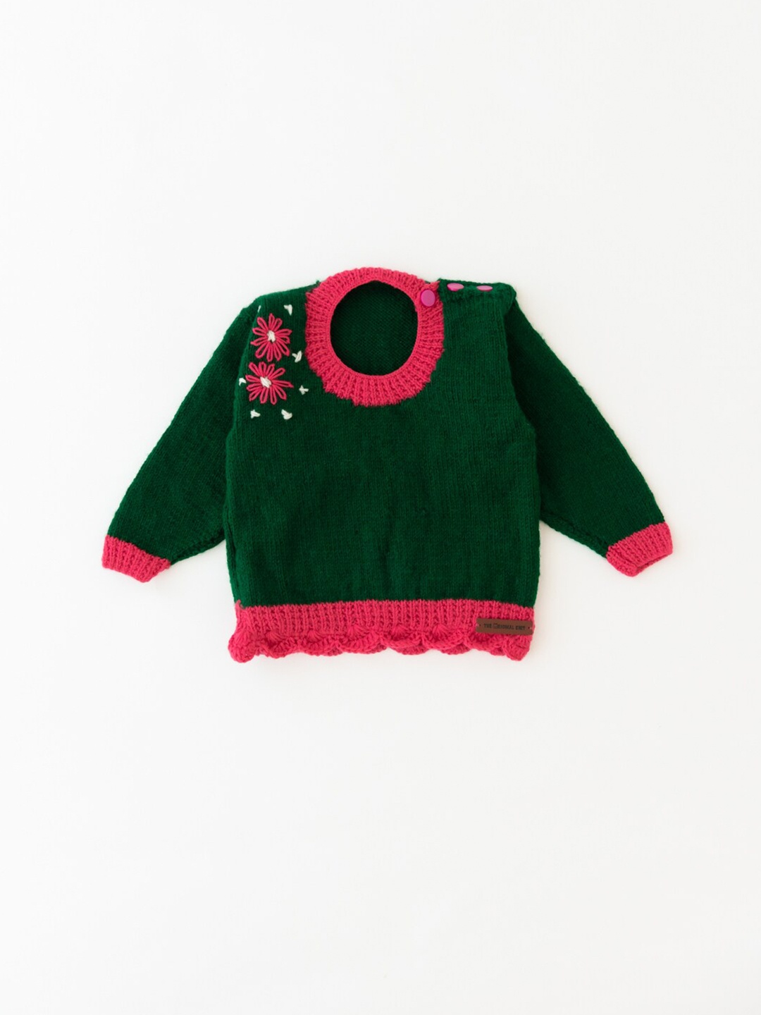 

The Original Knit Girls Green & Pink Floral Embroidered Pullover Sweater