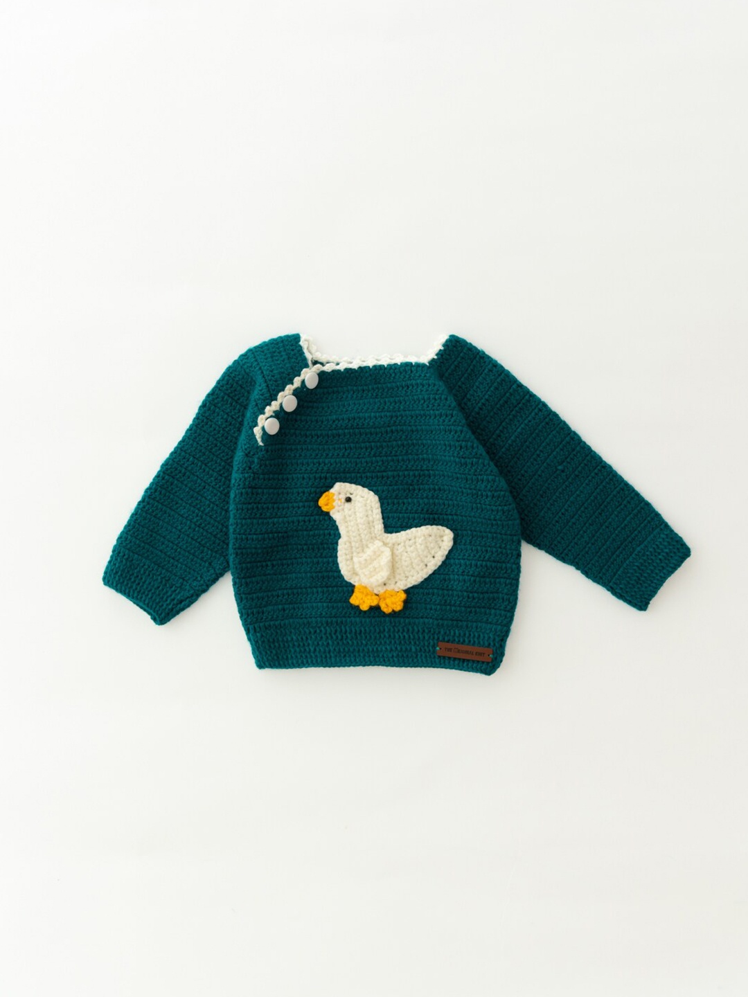 

The Original Knit Infants Kids Green & White Chick Patchwork Pullover Sweater