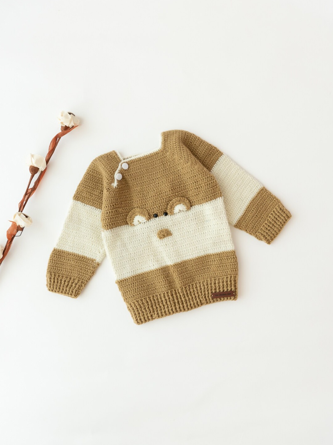 

The Original Knit Infants Kids Beige & Cream-Coloured Cable Knit Pullover Sweater