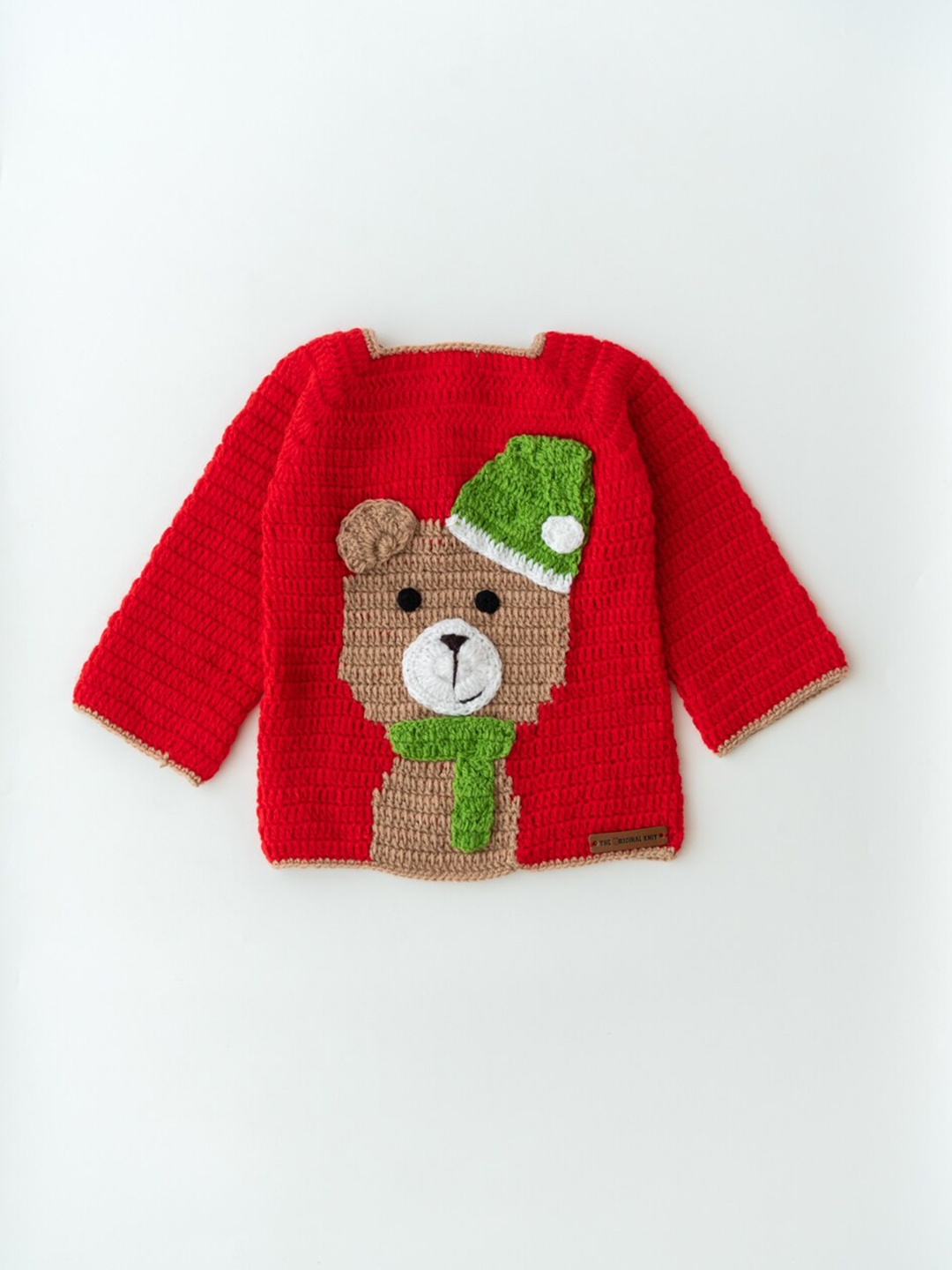 

The Original Knit Infants Kids Red & Brown Embroidered Pullover Sweater