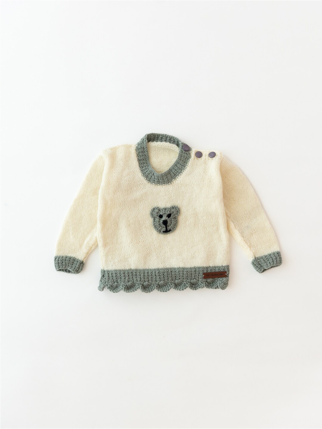 

The Original Knit Infants Kids Off White & Green Embroidered Pullover Sweater