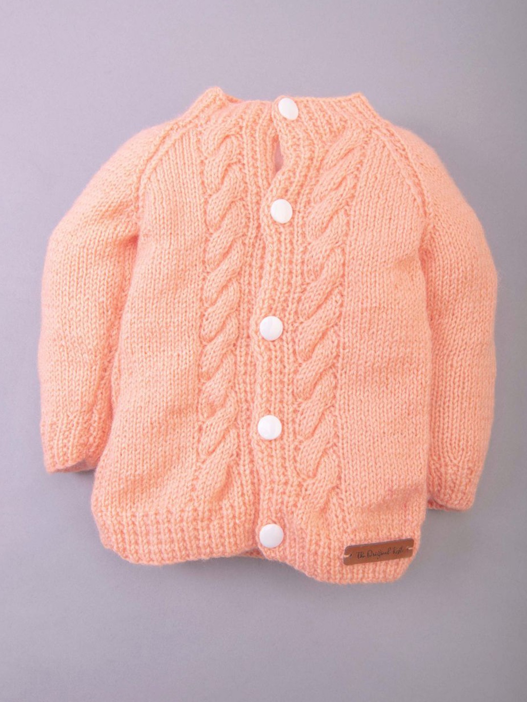 

The Original Knit Infants Girls Peach-Coloured Cable Knit Cardigan Sweater