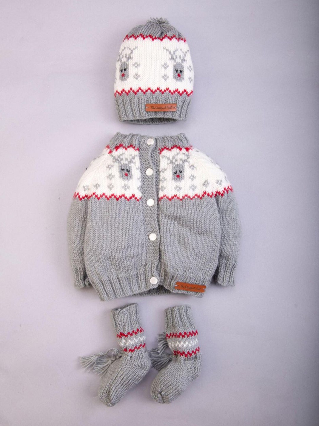 

The Original Knit Infants Kids Grey & Red Printed Cardigan Sweater Set