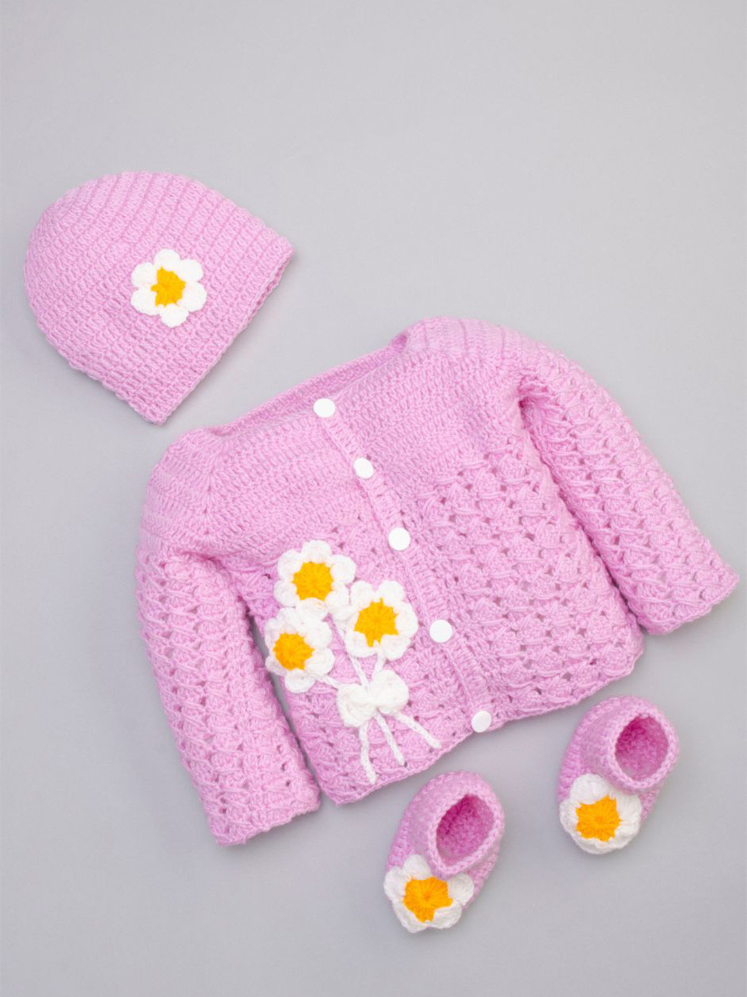 

The Original Knit Infants Kids Mauve Floral Cardigan Sweater Set with Embroidered Detail