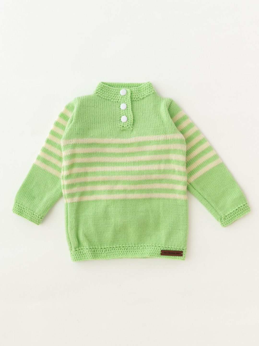 

The Original Knit Infants Kids Green & Cream-Coloured Striped Pullover Sweater