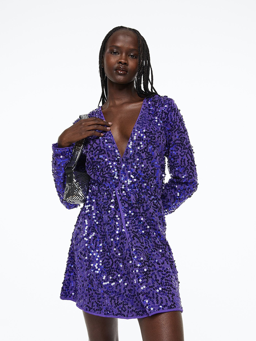 

Sequined Women Purple Sequined Wrapover Dress