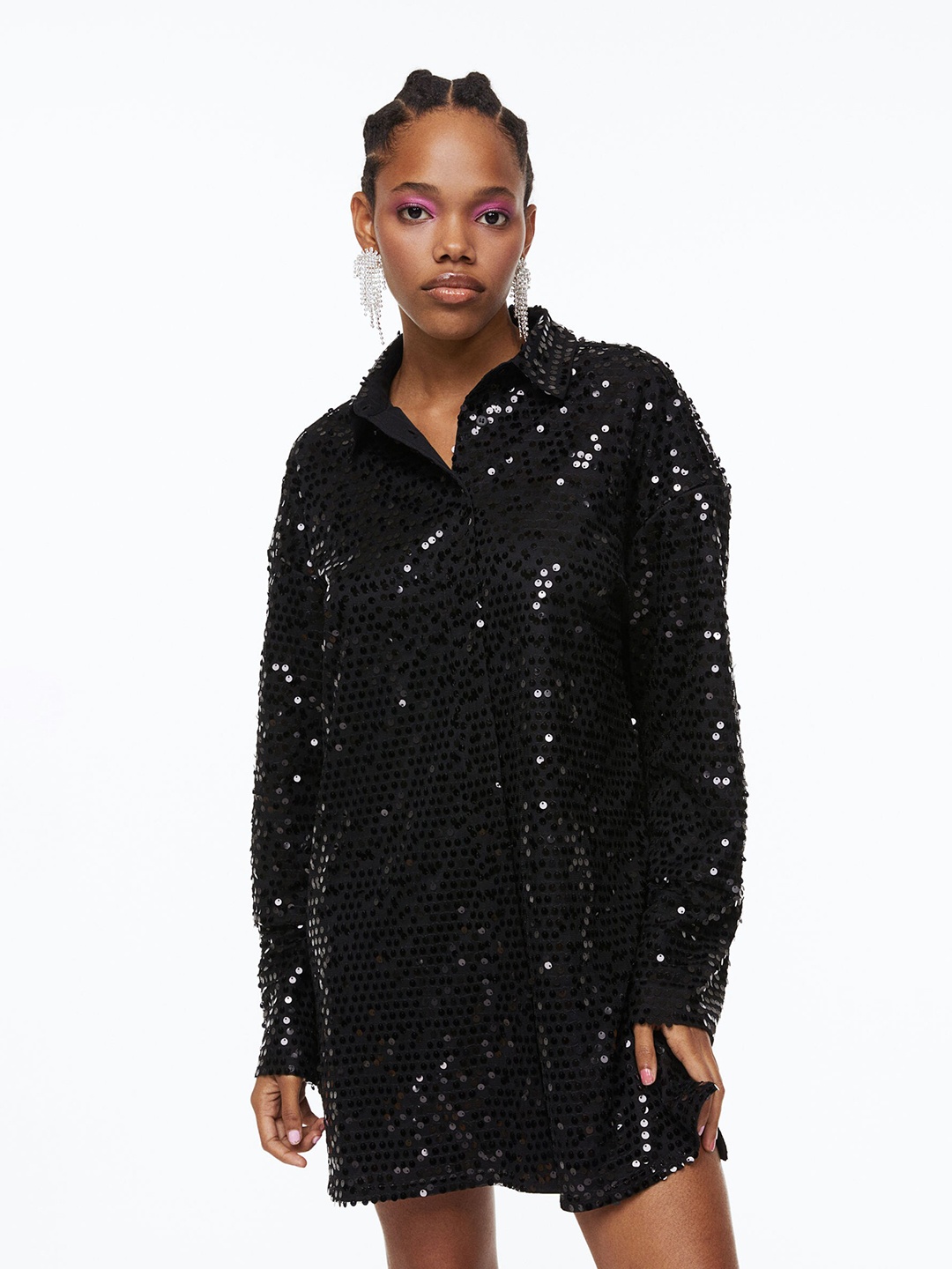 

H&M Woman Black Sequined Shirt Dress