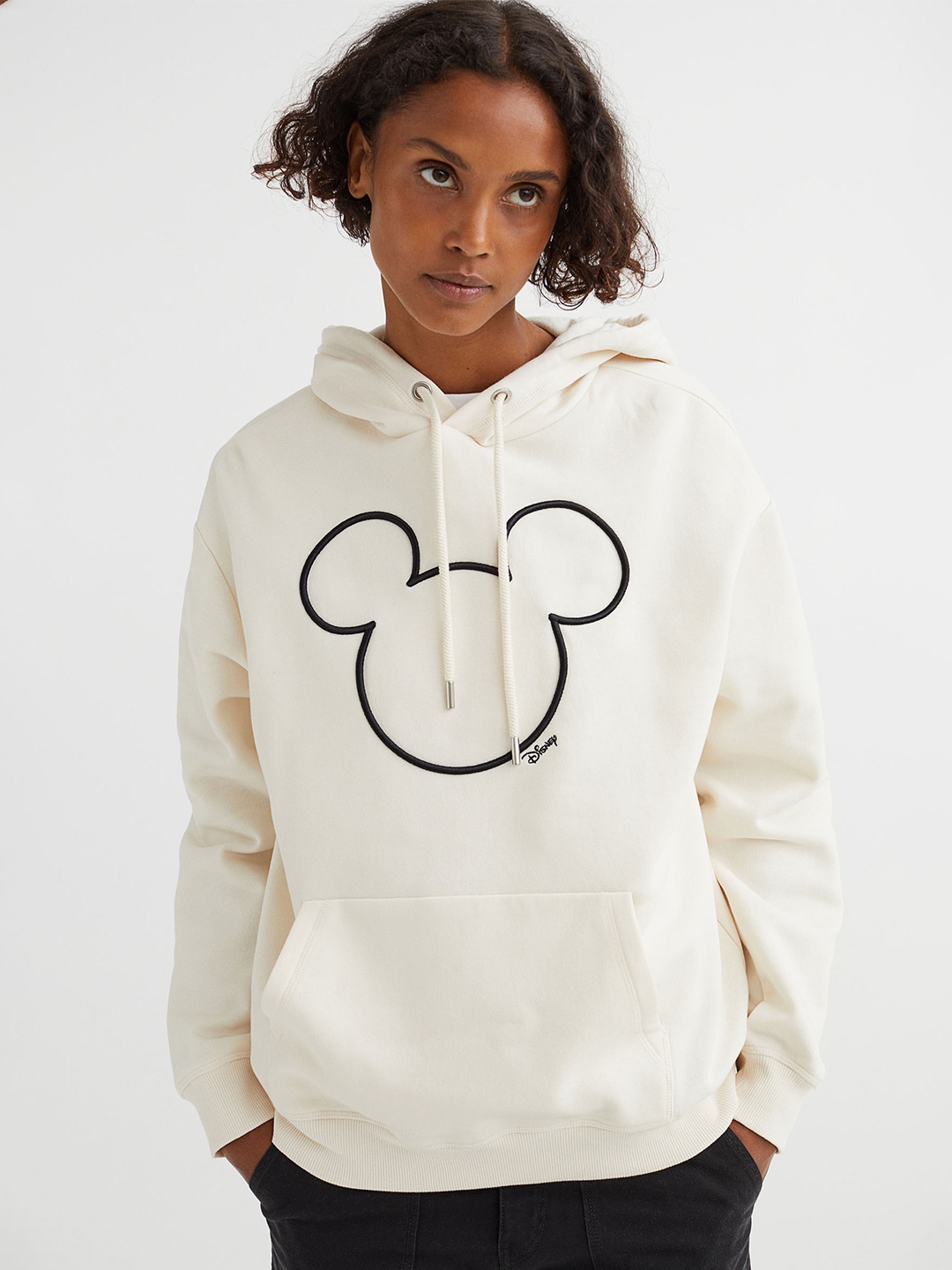 

H&M Women White Mickey Mouse Motif-Front Hoodie