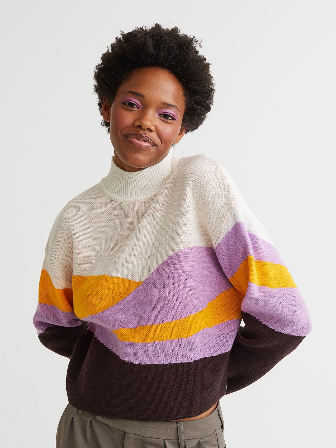 

H&M Women White & Orange Jacquard-Knit Acrylic Jumper