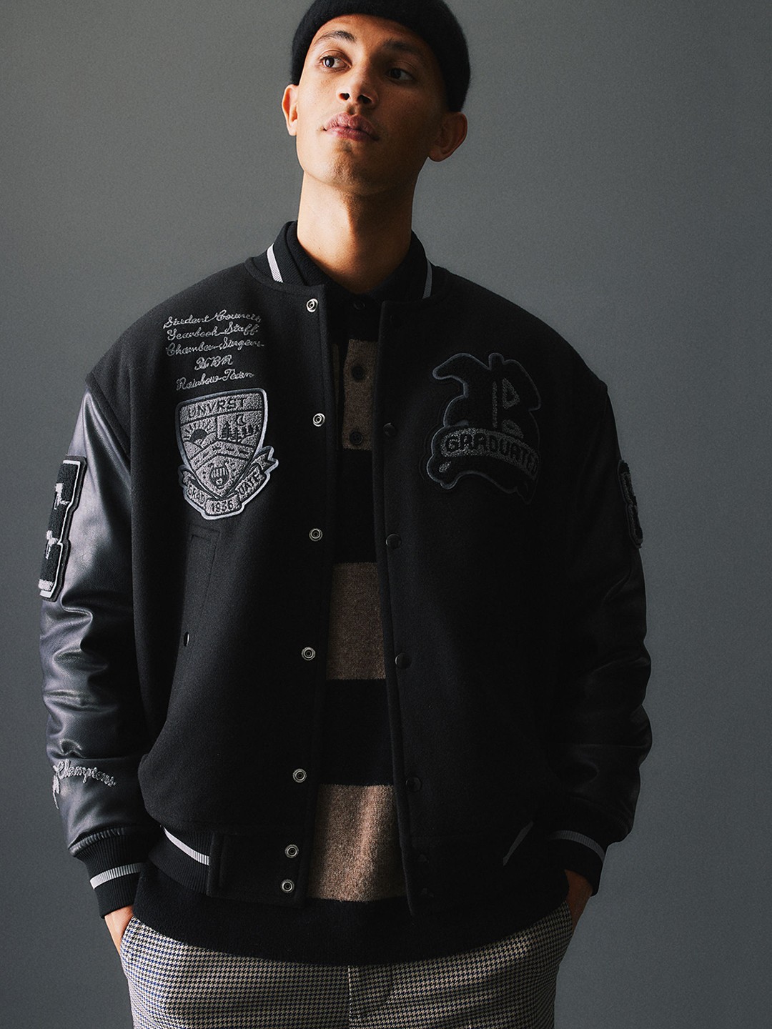 

H&M Men Black Wool-Blend Baseball Jacket