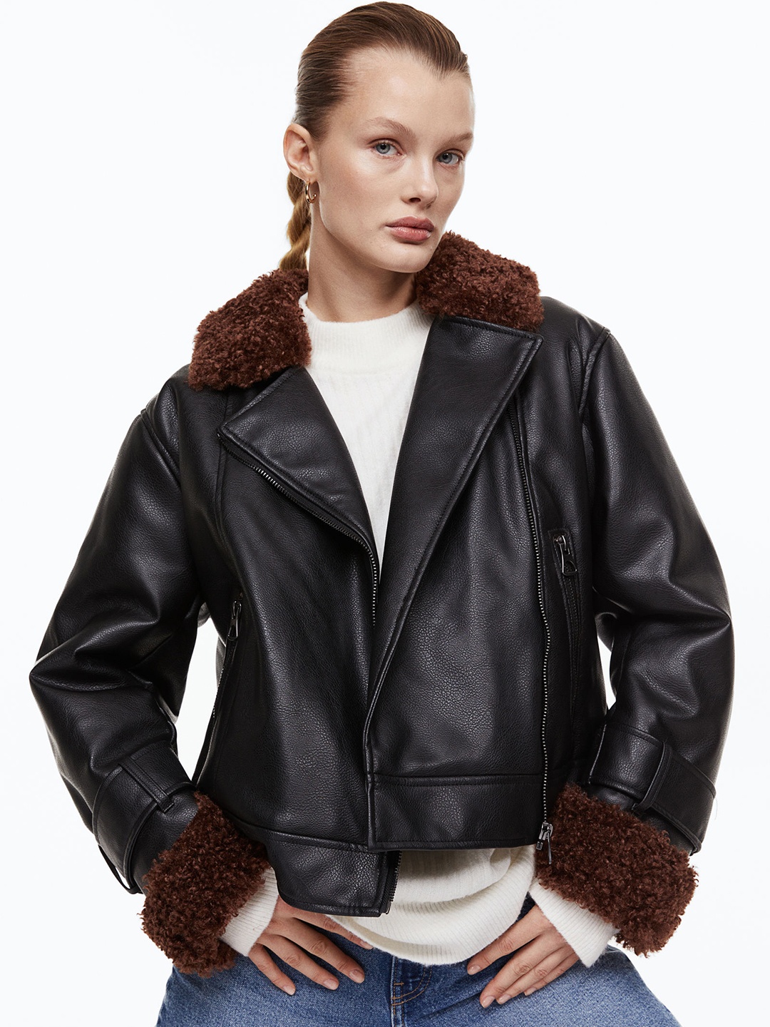 

H&M Women Black Biker Jacket