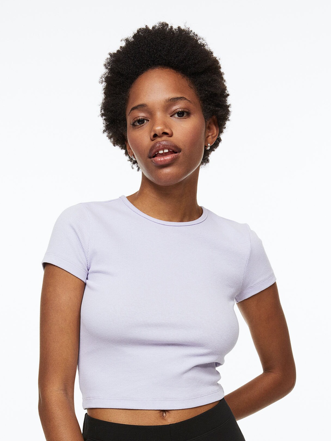 

H&M Women Purple Ribbed Cropped Top