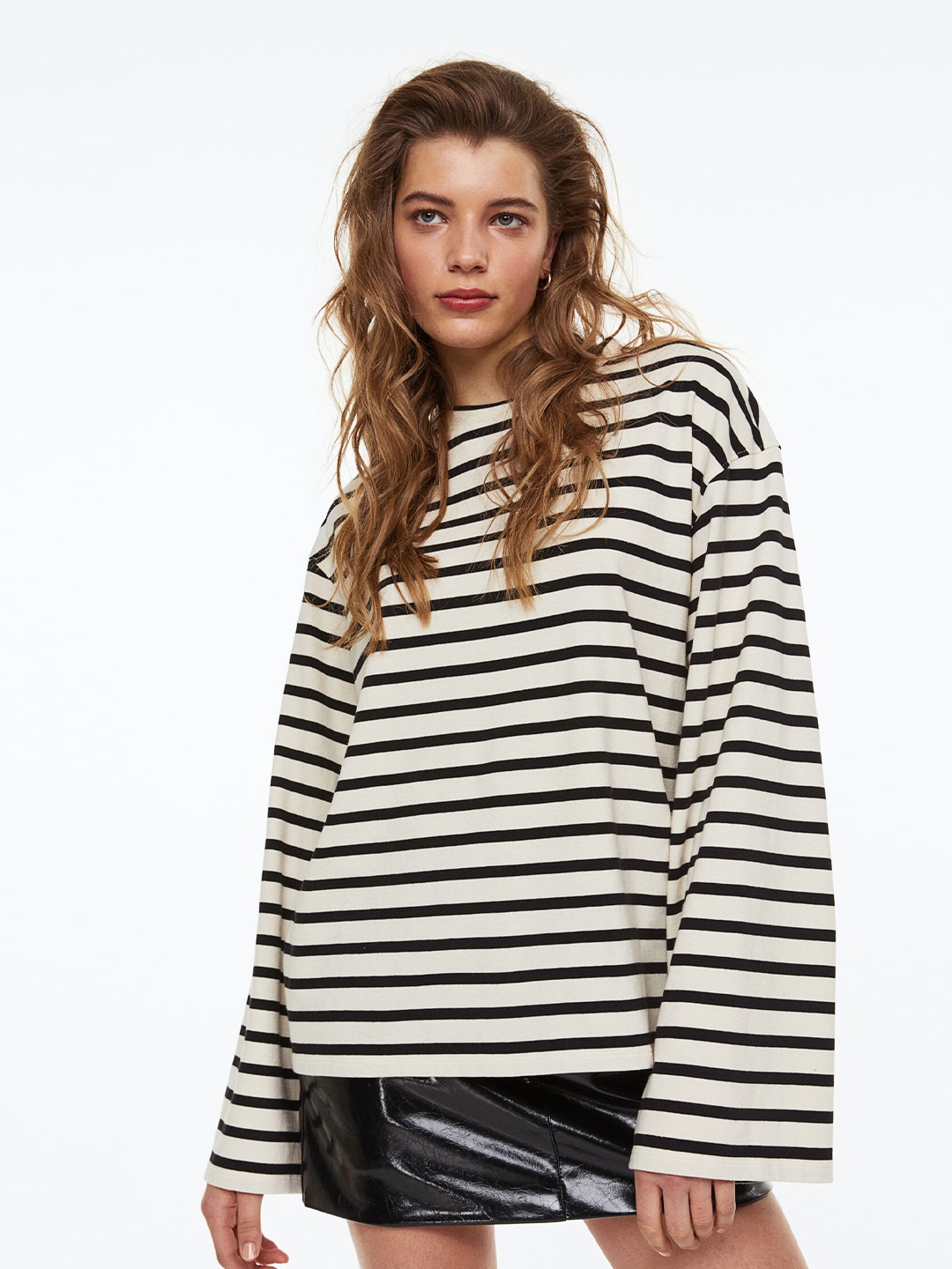 

H&M Women Black & White Long-Sleeved Jersey Top