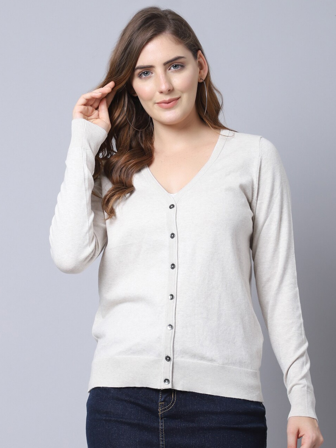 

GRACIT Women White Solid Front Open Sweater Cardigan
