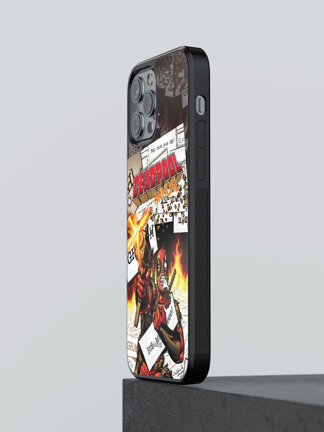 

macmerise Black & Red Printed Comic Deadpool iPhone 12 Pro Bumper Phone Back Case