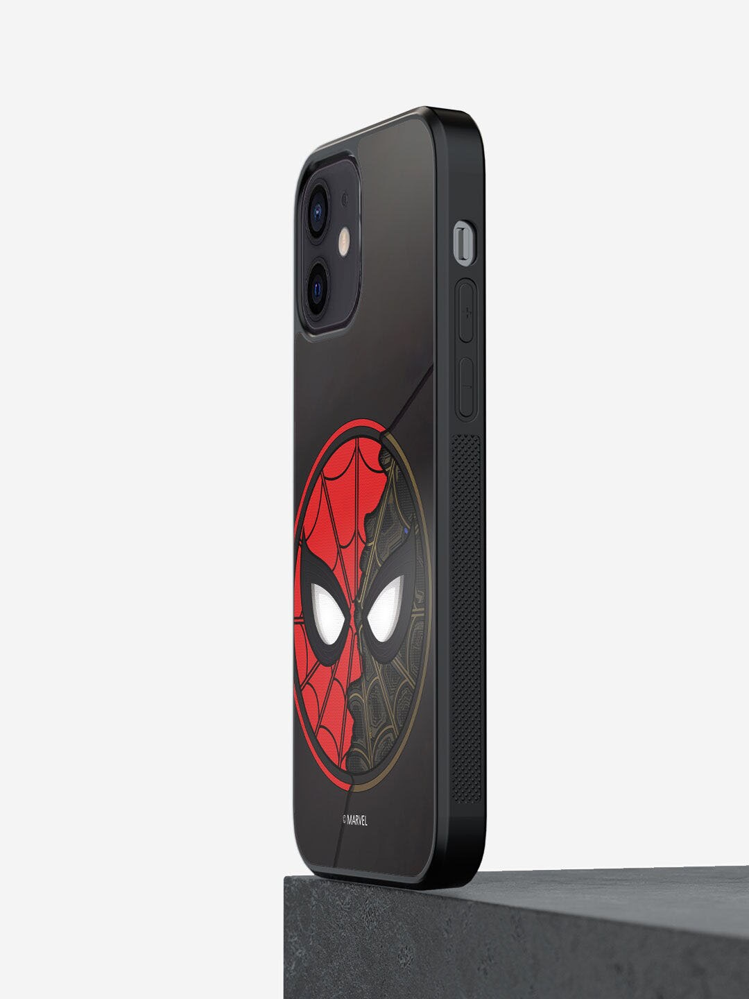 

macmerise Red & Black Printed Two Face Spidey Design iPhone 12 Mini Phone Back Case