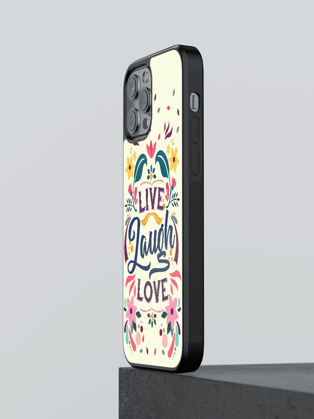 

macmerise Off White & Purple Live Laugh Love Design Printed iPhone 12 Pro Bumper Case