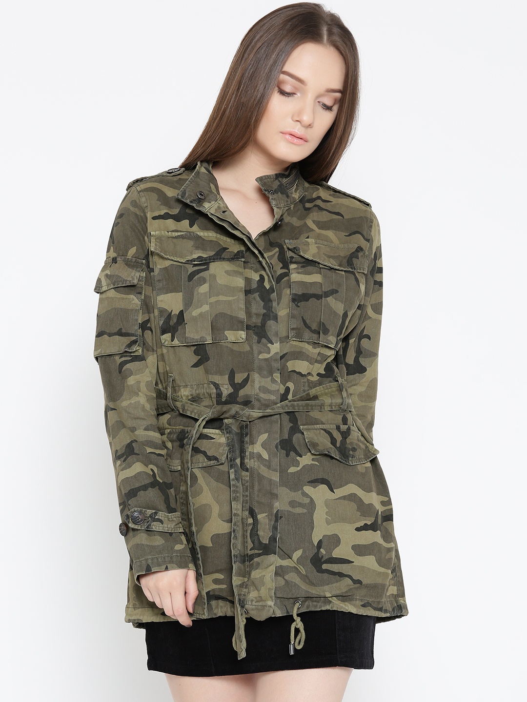 

FOREVER 21 Women Olive Green Camouflage Print Tailored Jacket