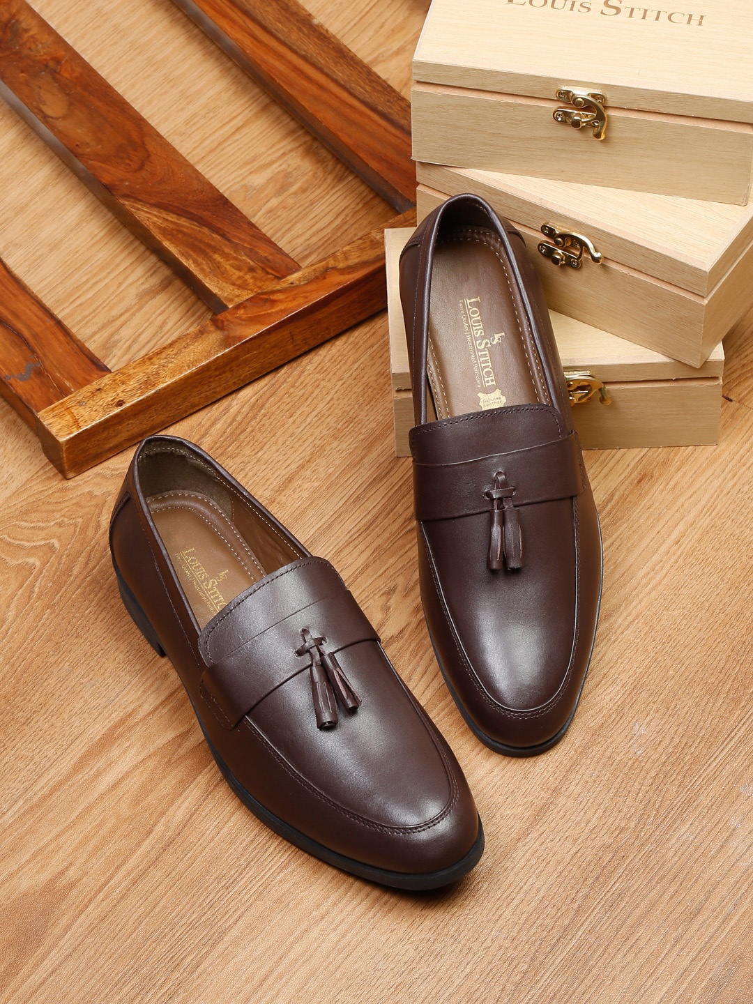 

LOUIS STITCH Men Brown Solid Leather Formal Slip On Shoes