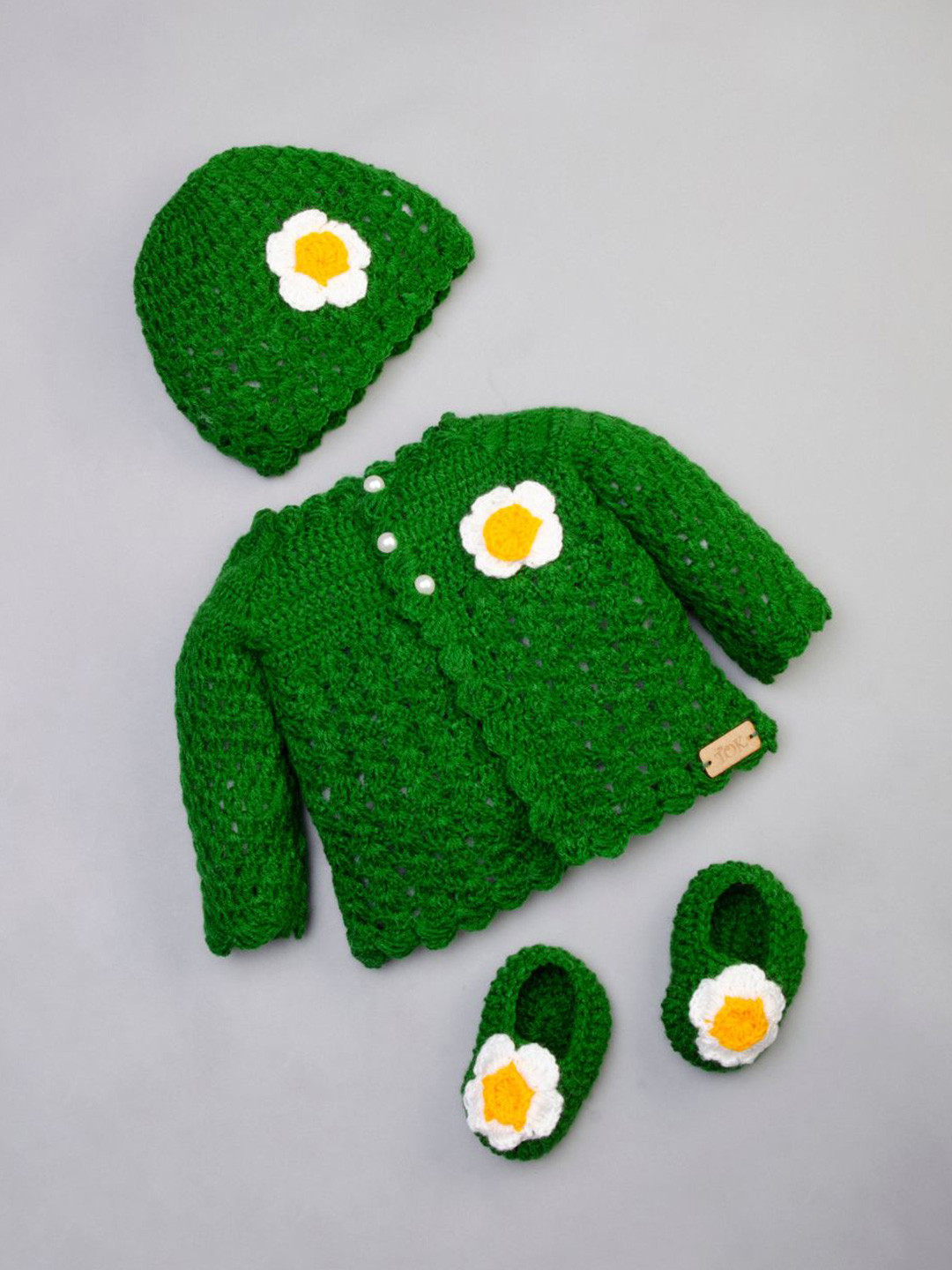 

The Original Knit Infants Kids Green & White Embroidered Cardigan Sweater