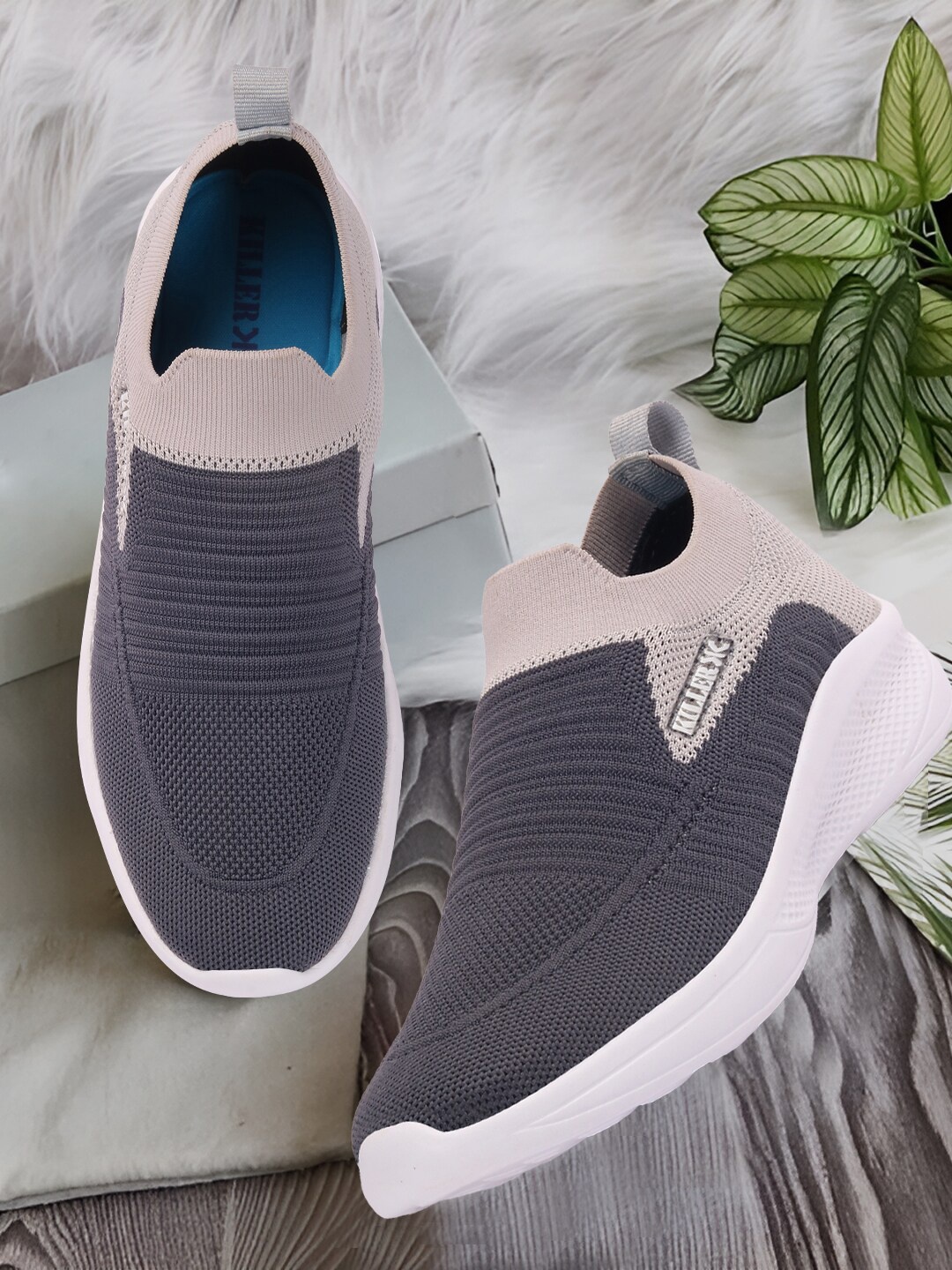 

Killer Men Grey & White Woven Design Slip-On Sneakers