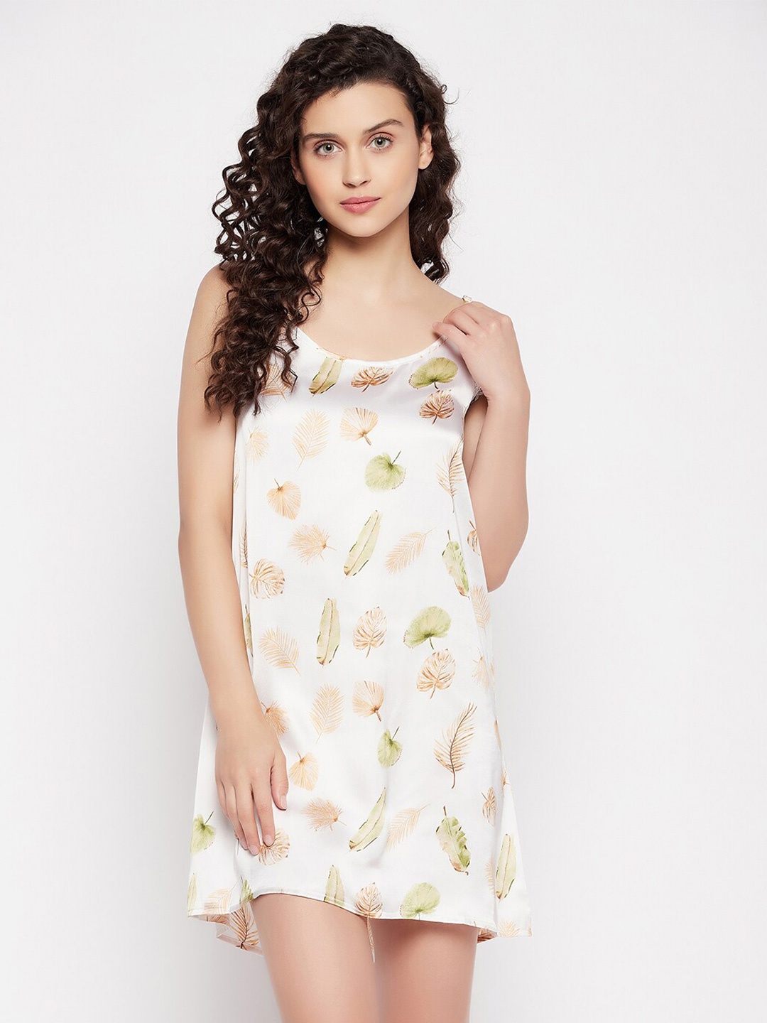 

Clovia Leaf Print Short Night Dress, White