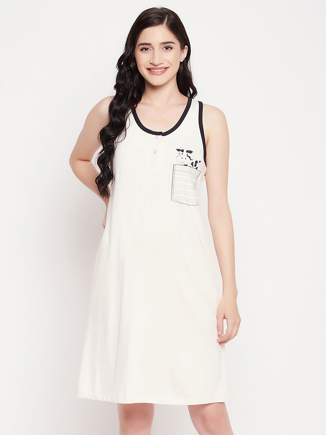 

Clovia Chic Printed Pure Cotton Nightdress, White