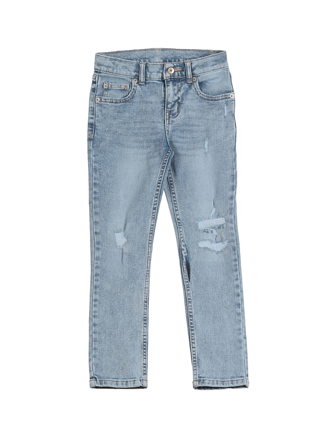 

Lil Lollipop Boys Blue Slim Fit Low Distress Light Fade Light Shade Cotton Jeans