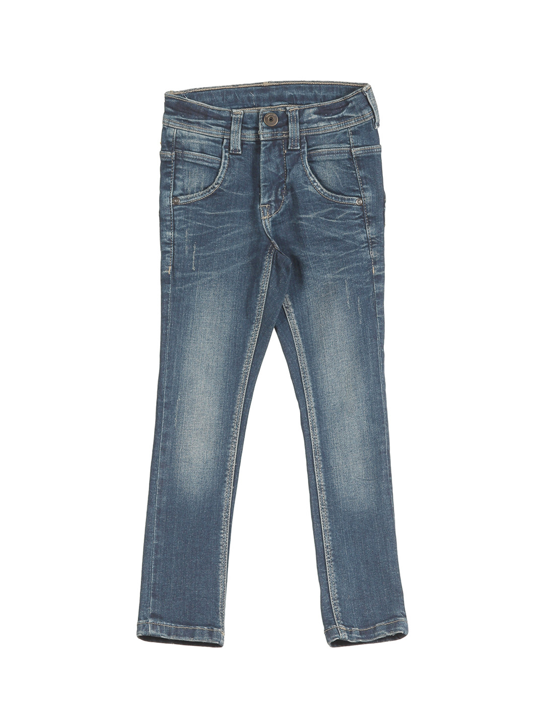 

Lil Lollipop Kids Slim Fit Mildly Distressed Heavy Fade Cotton Jeans, Navy blue